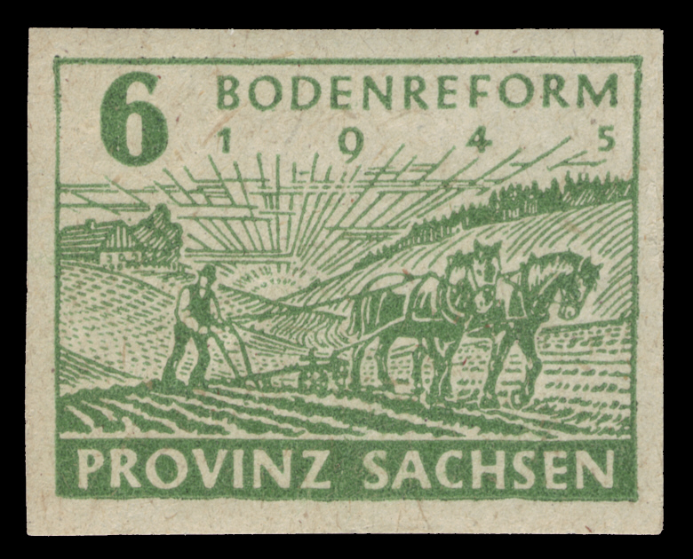 Briefmarke zur Bodenreform aus dem Jahr 1945